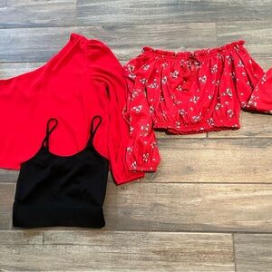 3 Top BUNDLE New York & Company Red off shoulder Divided Floral and black crop